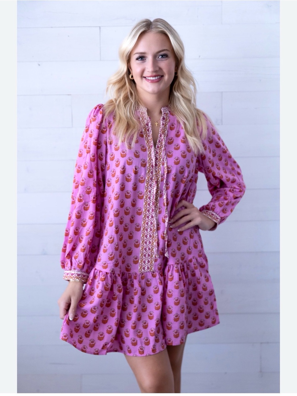 NWT Mary Square Pink Floral Tiered Mini Flowy Dress Summer Garden Women’s 1X